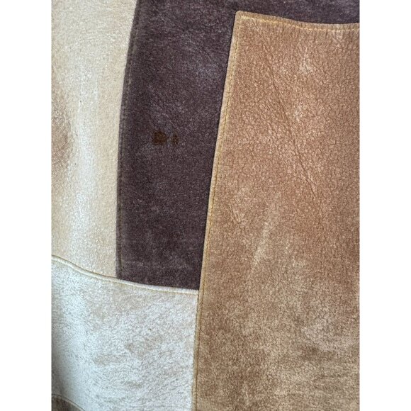 VTG 80s Koman Sport Patchwork Sweater Brown & Tan Ribbed Knit Mens L Blemish - Picture 6 of 16